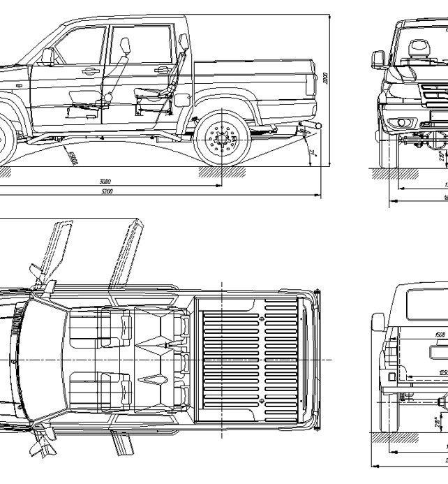 Размеры автомобиля UAZ-Pickup